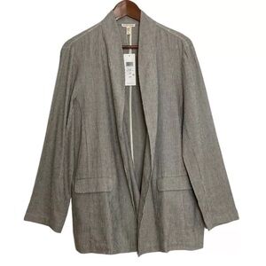 Eileen Fisher Jacket Womens Large Gray Stripe Cotton Linen Unstructured
